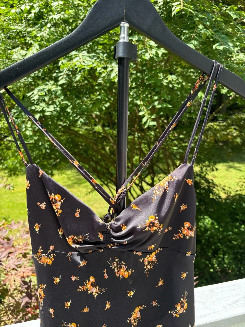 Urban Outfitters Black Floral Slip Dress with Pink Diagonal Panel